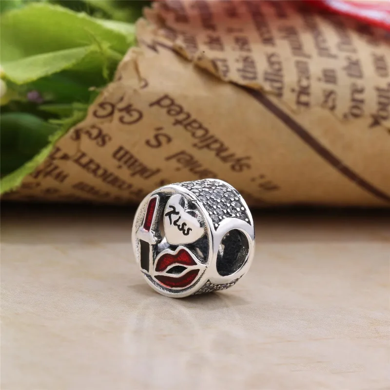 (bilde for) Pandora Kiss silver charm with red, black enamel and clear cubic zirconia - 7963 - Vis 3