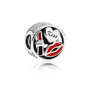 (bilde for) Pandora Kiss silver charm with red, black enamel and clear cubic zirconia - 796324ENMX