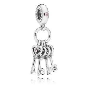 (bilde for) Pandora Kjærlighetsnøkler sølv dingler med rosa tåke, kongelig lilla, kongeblå krystall og røde cubic zirconia - 797654NPMMX