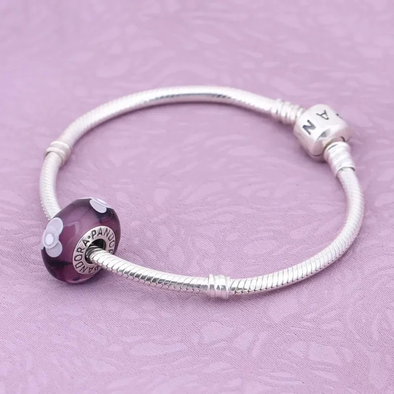 (bilde for) Pandora Lilla blomst, glasscharm - 790643 - Vis 2