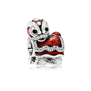 (bilde for) Pandora Lion dance silver charm with clear cubic zirconia, white, black and red enamel - 792043CZ