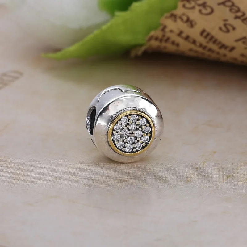 (bilde for) PANDORA logo silver clip with 14k and clear cubic zirconia - 796229CZ - Vis 2