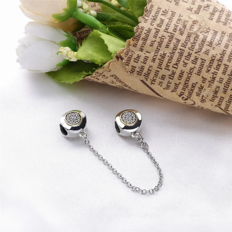 (bilde for) PANDORA logo sølv sikkerhetskjede med 14k og klar cubic zirconia - 796269CZ - Vis 3
