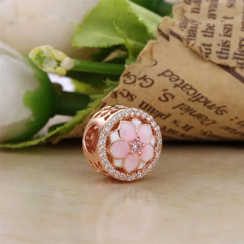 (bilde for) PANDORA Magnolia Bloom Pale Cerise Emalje Rosa CZ Charm - 792085PCZA - Vis 2