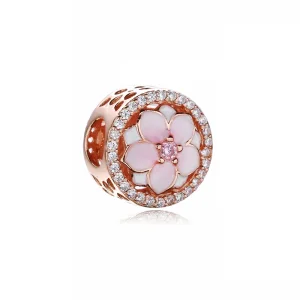 (bilde for) PANDORA Magnolia Bloom Pale Cerise Emalje Rosa CZ Charm - 792085PCZA