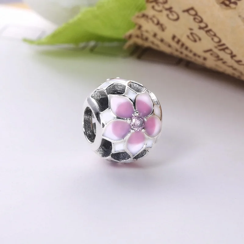 (bilde for) Pandora Magnolia silver charm with pink cubic zirconia, white and shaded pink en - Vis 2