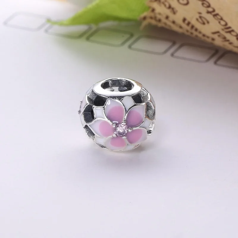 (bilde for) Pandora Magnolia silver charm with pink cubic zirconia, white and shaded pink en - Vis 3
