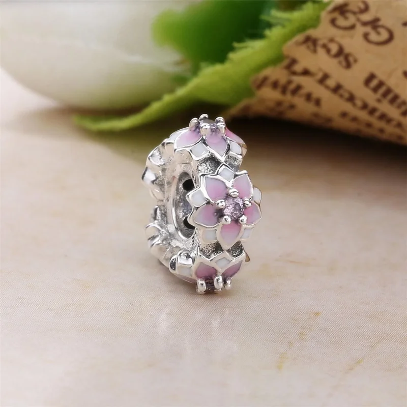 (bilde for) Pandora Magnolia sølv spacer med rosa cubic zirconia, hvit og skyggelagt rosa em - Vis 2