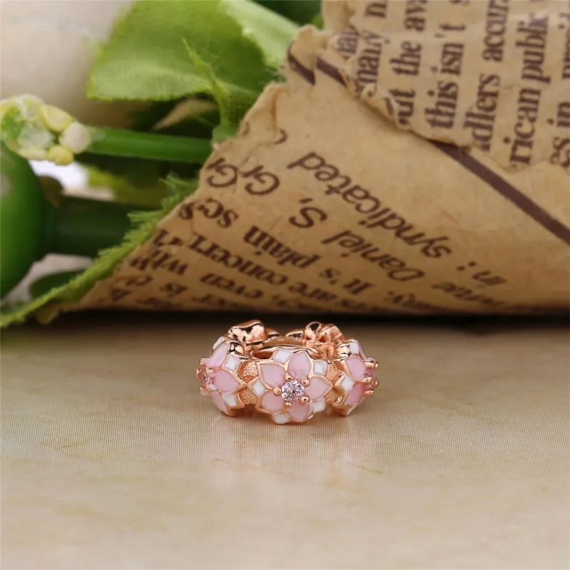 (bilde for) Pandora Magnolia sølv spacer med rosa cubic zirconia, hvit og skyggelagt rosa em - Vis 4