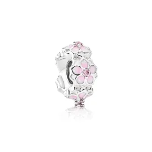 (bilde for) Pandora Magnolia sølv spacer med rosa cubic zirconia, hvit og skyggelagt rosa emalje - 792088PCZ