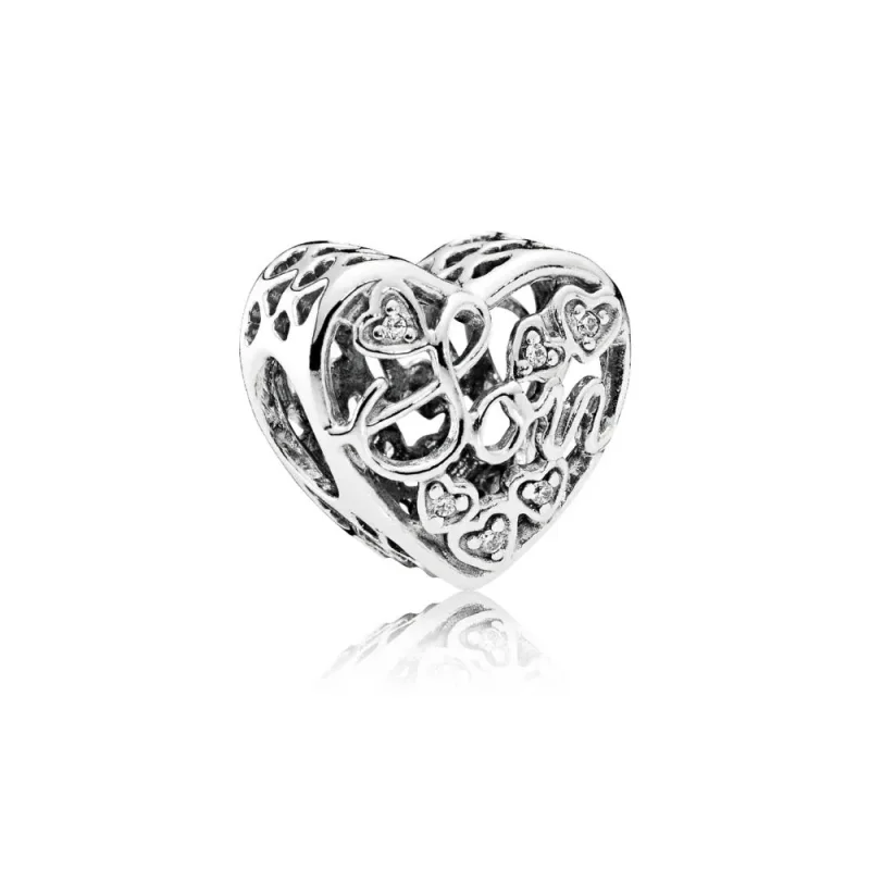 (bilde for) Pandora Mother and son heart silver charm with clear cubic zirconia - 792109CZ - Vis 2