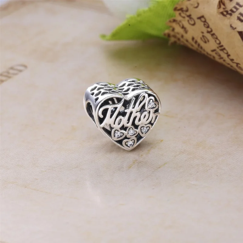 (bilde for) Pandora Mother and son heart silver charm with clear cubic zirconia - 792109CZ - Vis 3