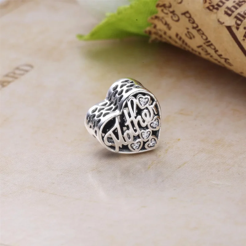 (bilde for) Pandora Mother and son heart silver charm with clear cubic zirconia - 792109CZ - Vis 4