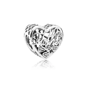 (bilde for) Pandora Mother and son heart silver charm with clear cubic zirconia - 792109CZ