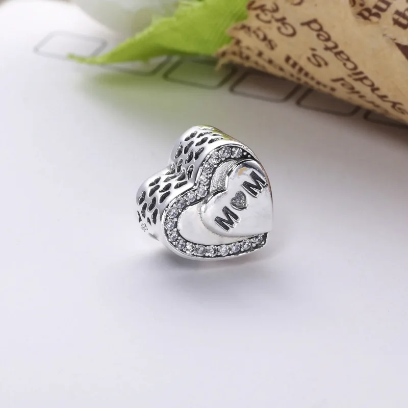 (bilde for) Pandora Mum heart silver charm with clear cubic zirconia - 792070CZ - Vis 2