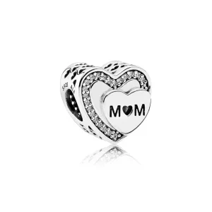 (bilde for) Pandora Mum heart silver charm with clear cubic zirconia - 792070CZ