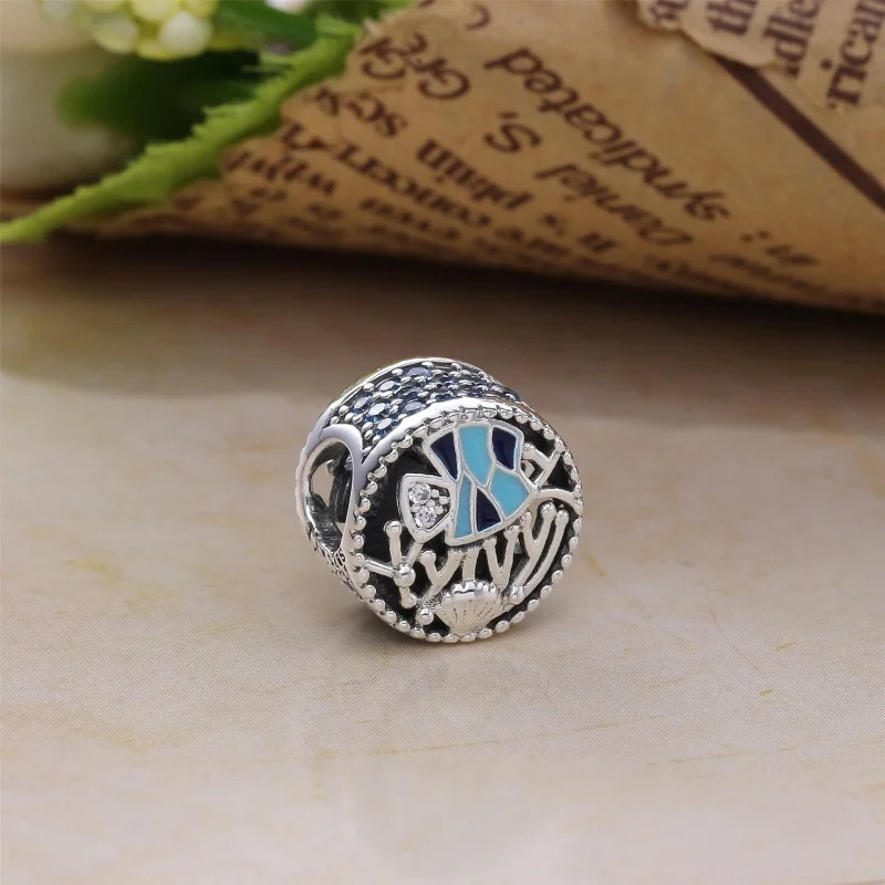 (bilde for) Pandora Ocean life silver charm with frosty mint, clear cubic zirconia and blue - Vis 2