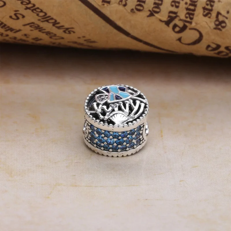 (bilde for) Pandora Ocean life silver charm with frosty mint, clear cubic zirconia and blue - Vis 3