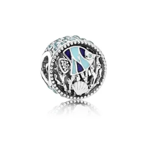 (bilde for) Pandora Ocean life silver charm with frosty mint, clear cubic zirconia and blue enamel - 792075ENMX
