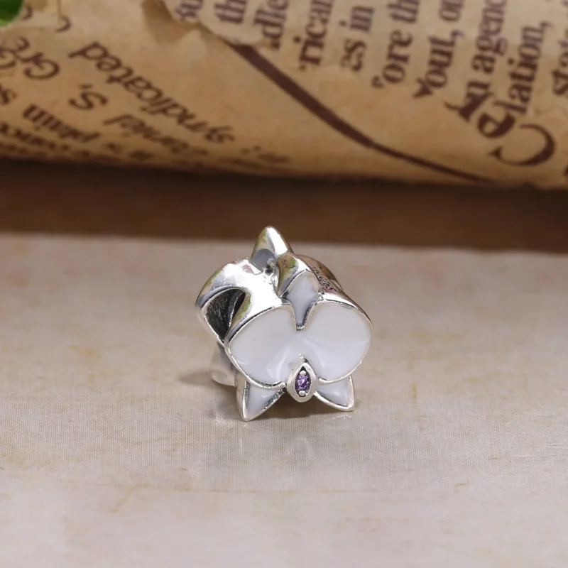 (bilde for) Pandora Orchid silver charm with orchid cubic zirconia and white enamel - 792074 - Vis 2