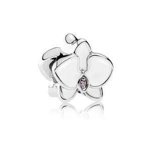 (bilde for) Pandora Orchid silver charm with orchid cubic zirconia and white enamel - 792074EN12