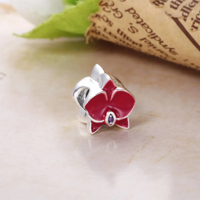 (bilde for) Pandora Orchid silver charm with purple cubic zirconia and orchid enamel - 79207 - Vis 2