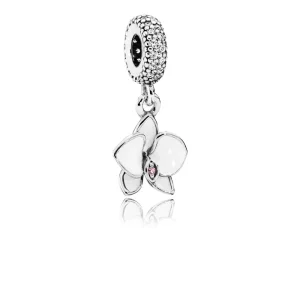 (bilde for) Pandora Orkidé sølv dingler med orkidé cubic zirconia og klar cubic zirconia og hvit emalje - 791554EN12