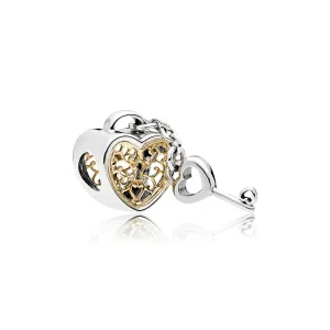 (bilde for) Pandora Padlock heart and key silver charm with 14k - 796483