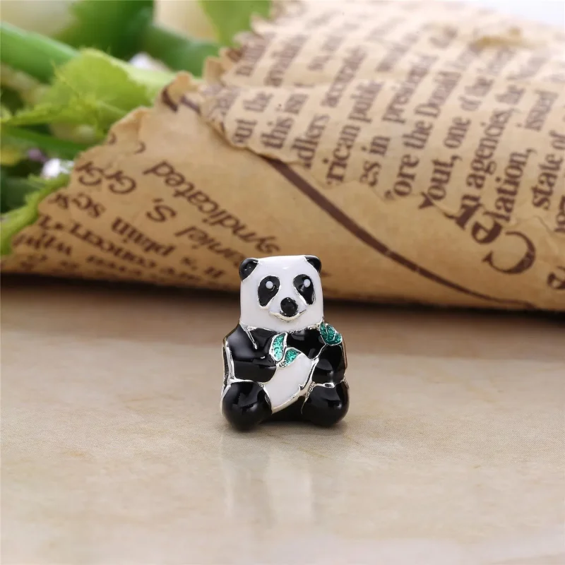 (bilde for) Pandora Panda bear silver charm with white, black and green enamel - 796256ENMX - Vis 2