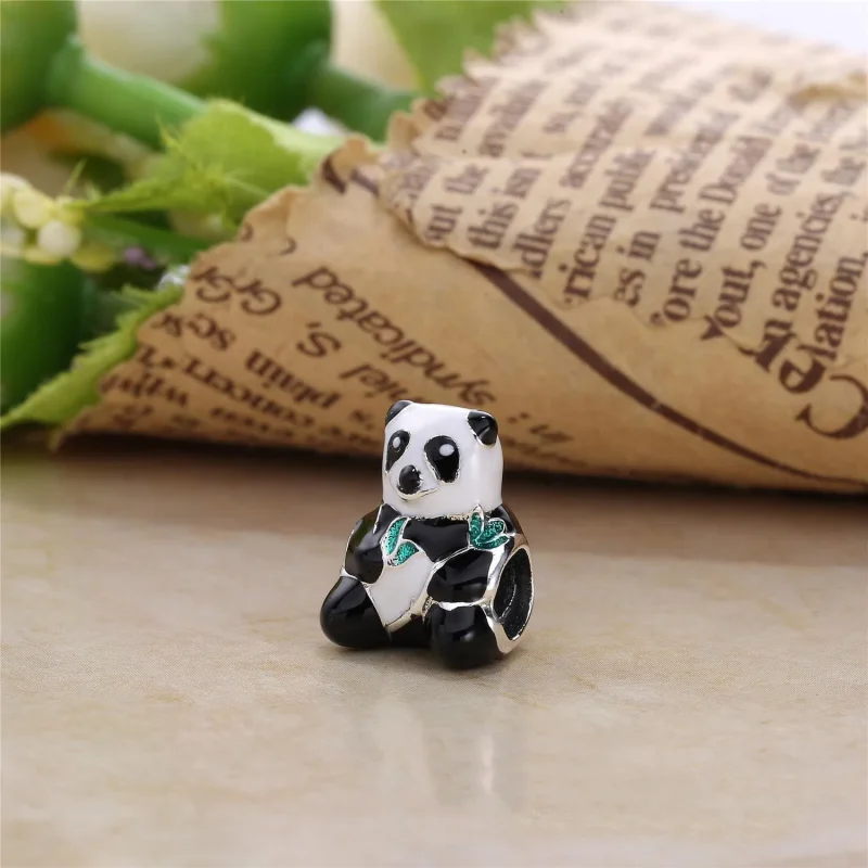 (bilde for) Pandora Panda bear silver charm with white, black and green enamel - 796256ENMX - Vis 3