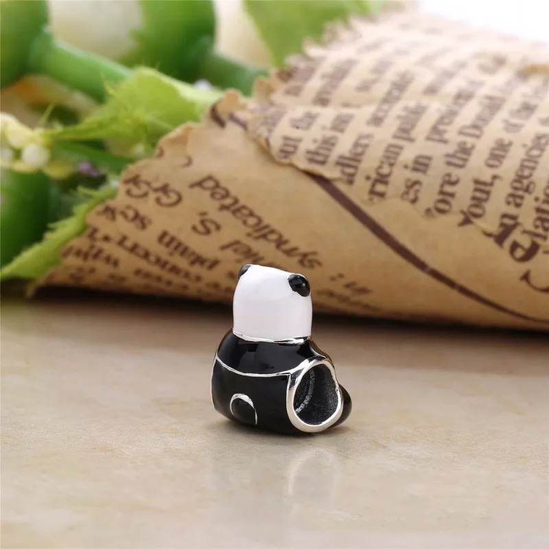 (bilde for) Pandora Panda bear silver charm with white, black and green enamel - 796256ENMX - Vis 4