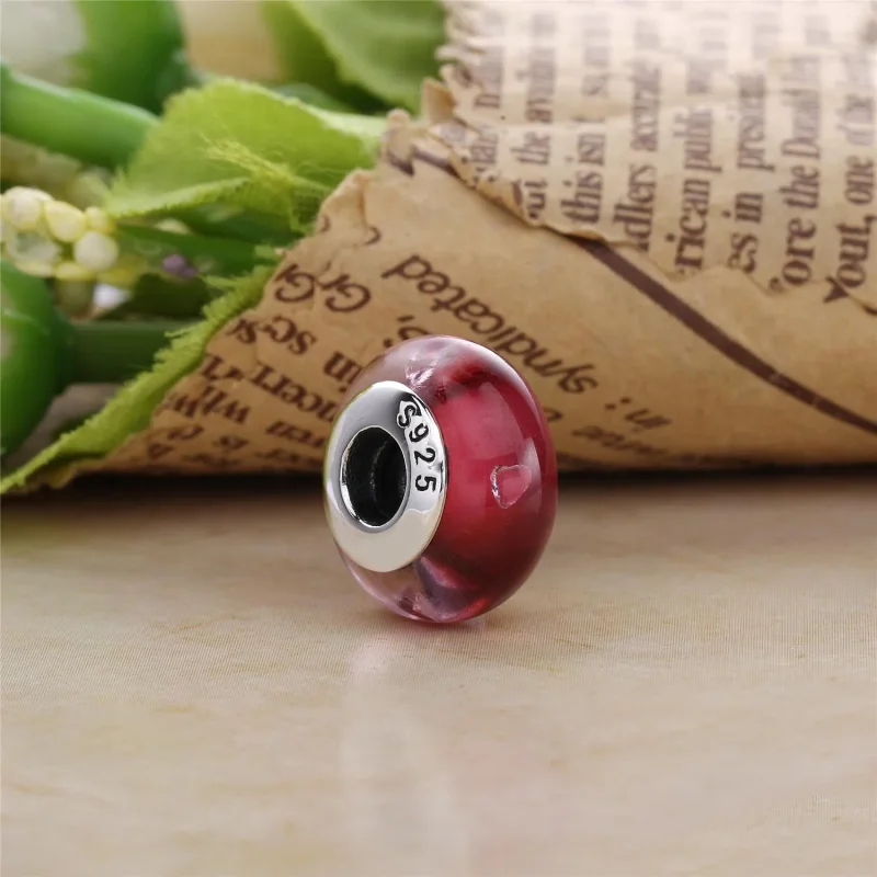 (bilde for) Pandora Pink Heart Glass Charm - 791632PCZ - Vis 2