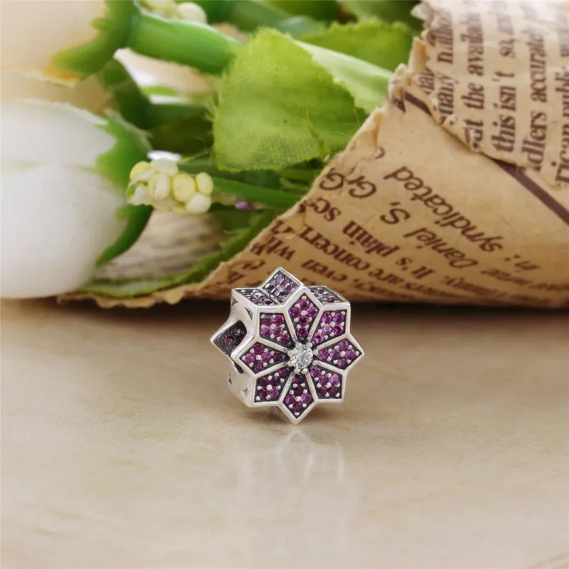 (bilde for) Pandora Poinsettia silver charm with red cubic zirconia and clear cubic zirconia - Vis 2