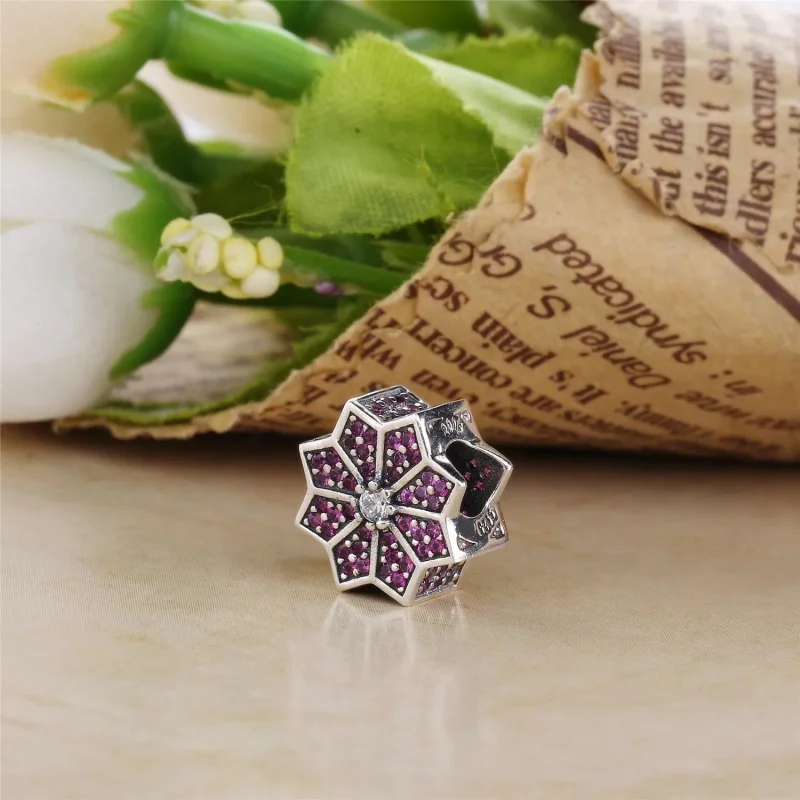 (bilde for) Pandora Poinsettia silver charm with red cubic zirconia and clear cubic zirconia - Vis 3