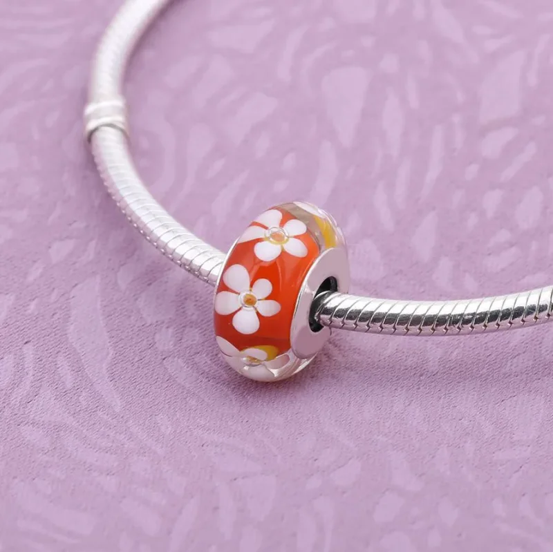 (bilde for) Pandora Red Flower charm with red and white murano glass - 791636 - Vis 2