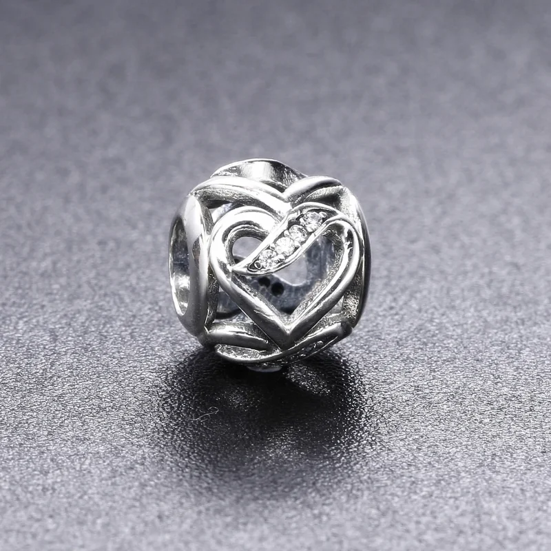 (bilde for) Pandora Ribbon heart silver charm with clear cubic zirconia - 792046CZ - Vis 2