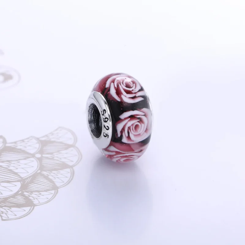 (bilde for) PANDORA Rose Flower Glass Murano Charm - PL00031-1 - Vis 2