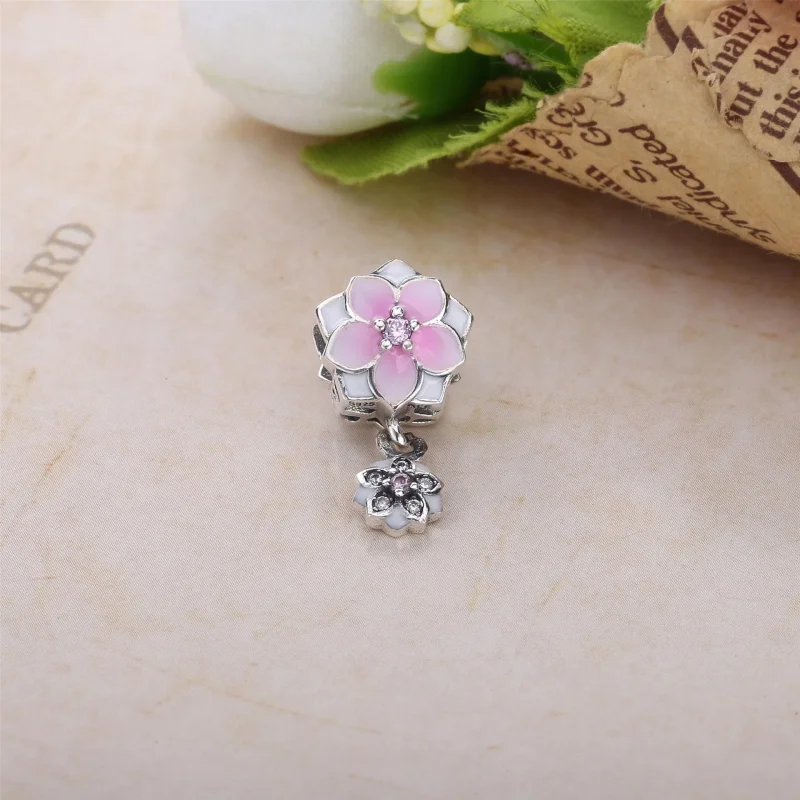 (bilde for) PANDORA Rose Gold Magnolia Bloom Pale Cerise Emalje Rosa Clear CZ Da Dangle - 79 - Vis 2