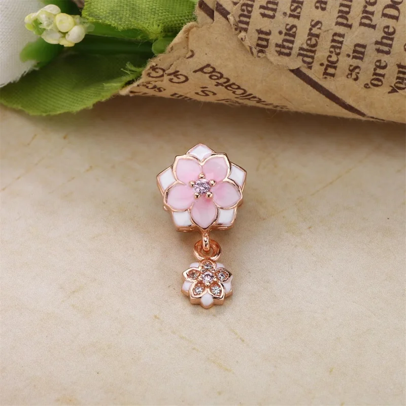 (bilde for) PANDORA Rose Gold Magnolia Bloom Pale Cerise Emalje Rosa Clear CZ Da Dangle - 79 - Vis 3