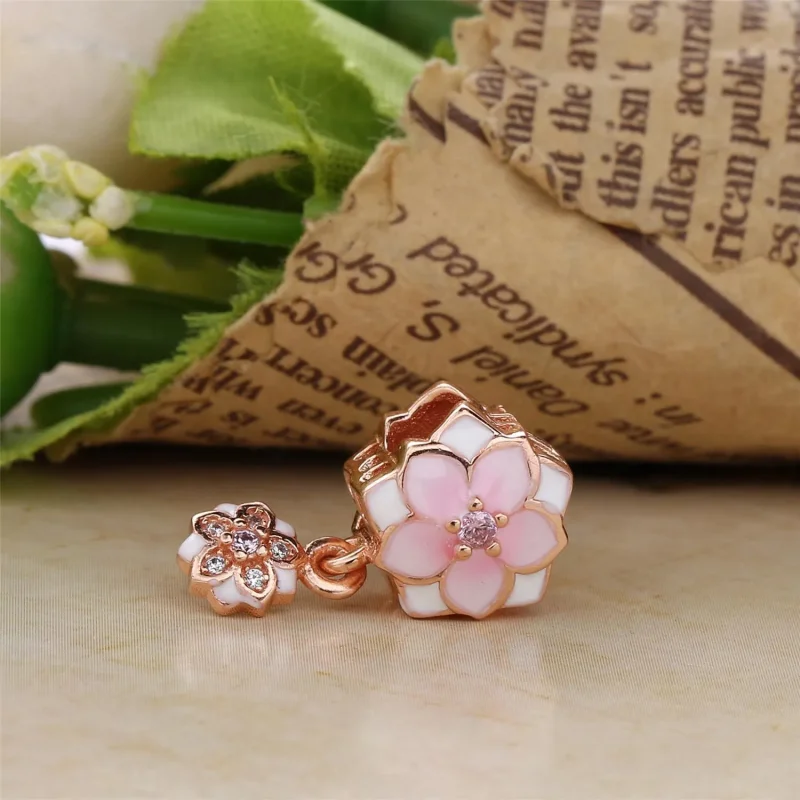 (bilde for) PANDORA Rose Gold Magnolia Bloom Pale Cerise Emalje Rosa Clear CZ Da Dangle - 79 - Vis 4