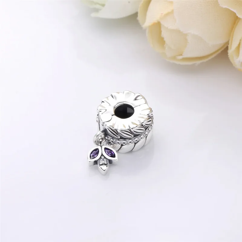 (bilde for) Pandora Seeds silver clip with clear cubic zirconia and purple enamel - 797591CZ - Vis 3