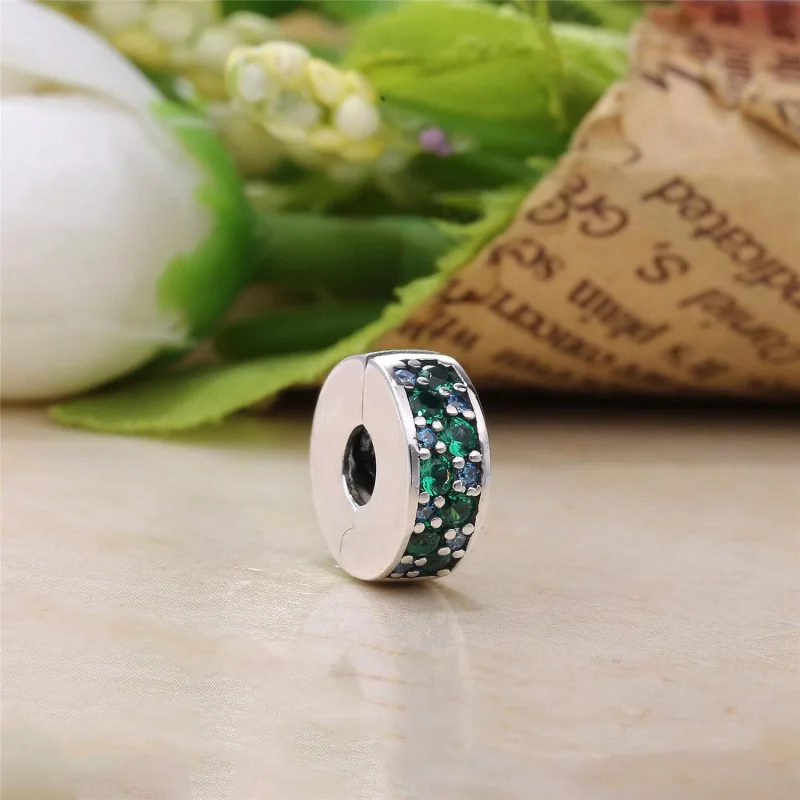 (bilde for) Pandora Sølvklips med blågrønn cubic zirconia, grønn krystall og blågrønn krysta - Vis 2