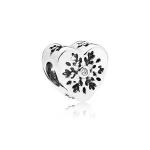 (bilde for) Pandora Snowflake heart silver charm with clear cubic zirconia - 796359CZ