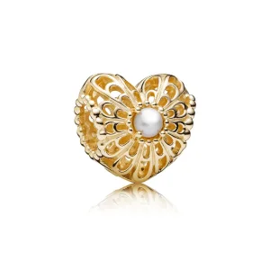 (bilde for) Pandora Vintage Pearl Heart Openwork Charm - 750822P