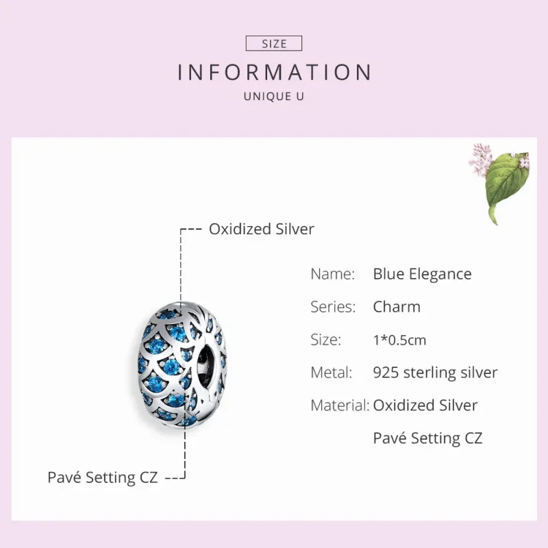 (bilde for) Pandora Style Silver Blue Elegance Clip - SCC1513 - Vis 7