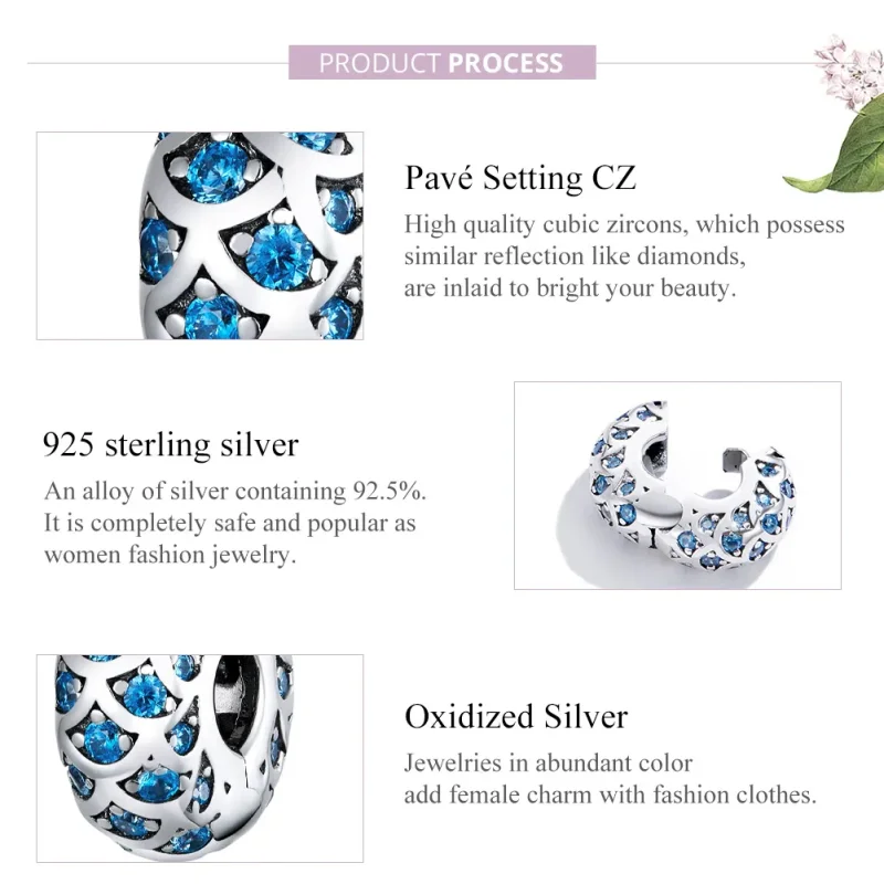 (bilde for) Pandora Style Silver Blue Elegance Clip - SCC1513 - Vis 8