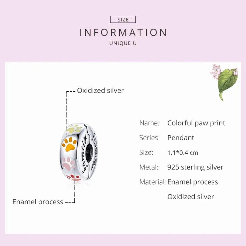 (bilde for) Pandora Style Silver Colorful Claw Prints Clip - SCC1850 - Vis 5