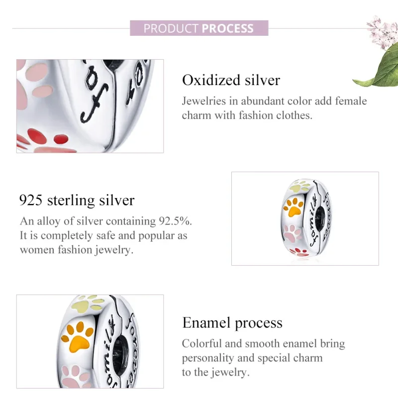 (bilde for) Pandora Style Silver Colorful Claw Prints Clip - SCC1850 - Vis 6