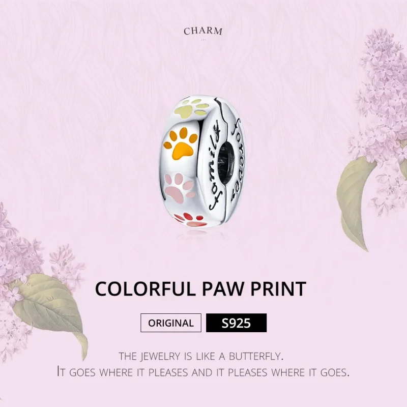 (bilde for) Pandora Style Silver Colorful Claw Prints Clip - SCC1850 - Vis 7