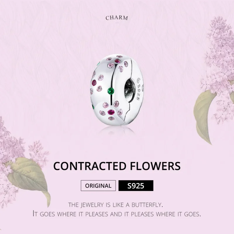 (bilde for) Pandora Style Silver Contracted Flowers Clip - BSC245 - Vis 6